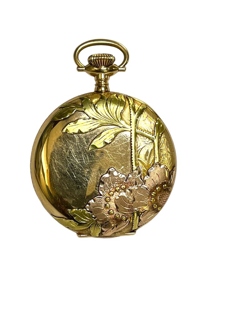 Elgin Tri-Color 14K Floral Hunters Case Pocket Watch