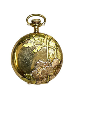 Elgin Tri-Color 14K Floral Hunters Case Pocket Watch