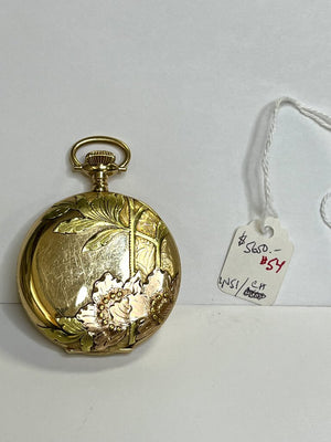 Elgin Tri-Color 14K Floral Hunters Case Pocket Watch