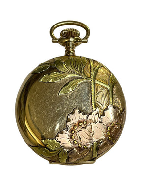 Elgin Tri-Color 14K Floral Hunters Case Pocket Watch