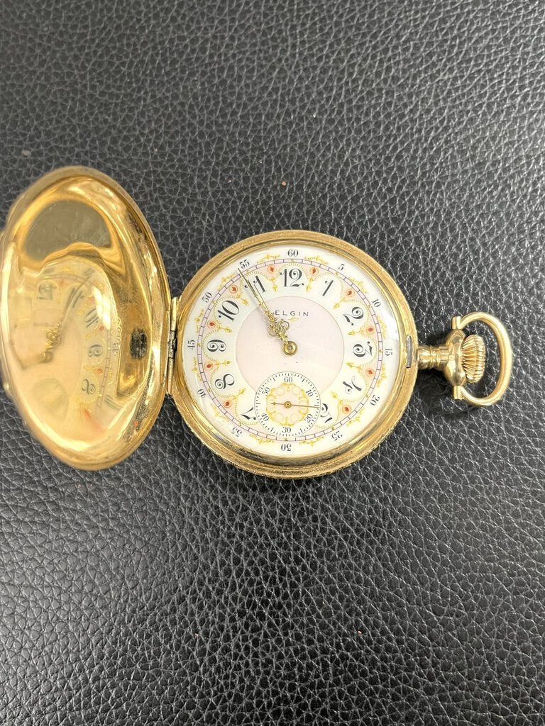 Elgin Tri-Color 14K Floral Hunters Case Pocket Watch