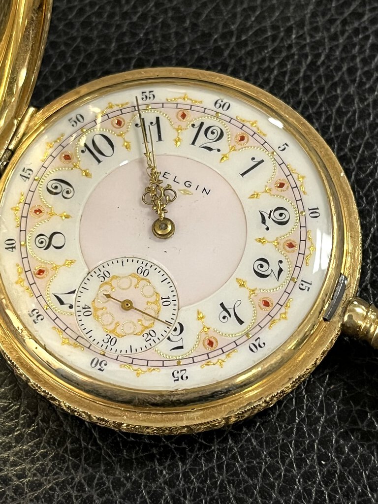 Elgin Tri-Color 14K Floral Hunters Case Pocket Watch