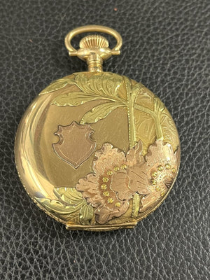 Elgin Tri-Color 14K Floral Hunters Case Pocket Watch