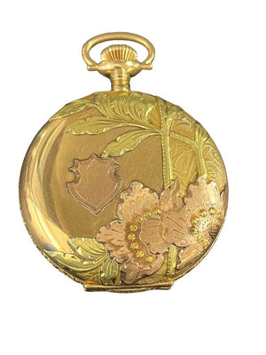 Elgin Tri-Color 14K Floral Hunters Case Pocket Watch