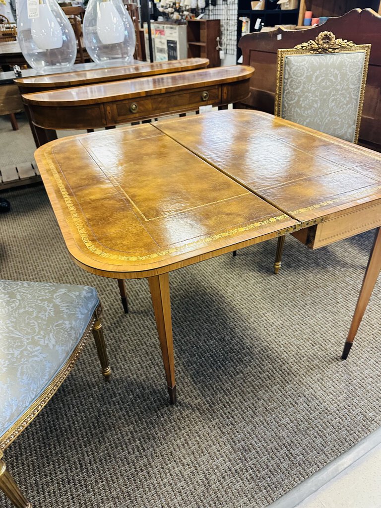 1930's Leather Top Console Game Table 36x36x29