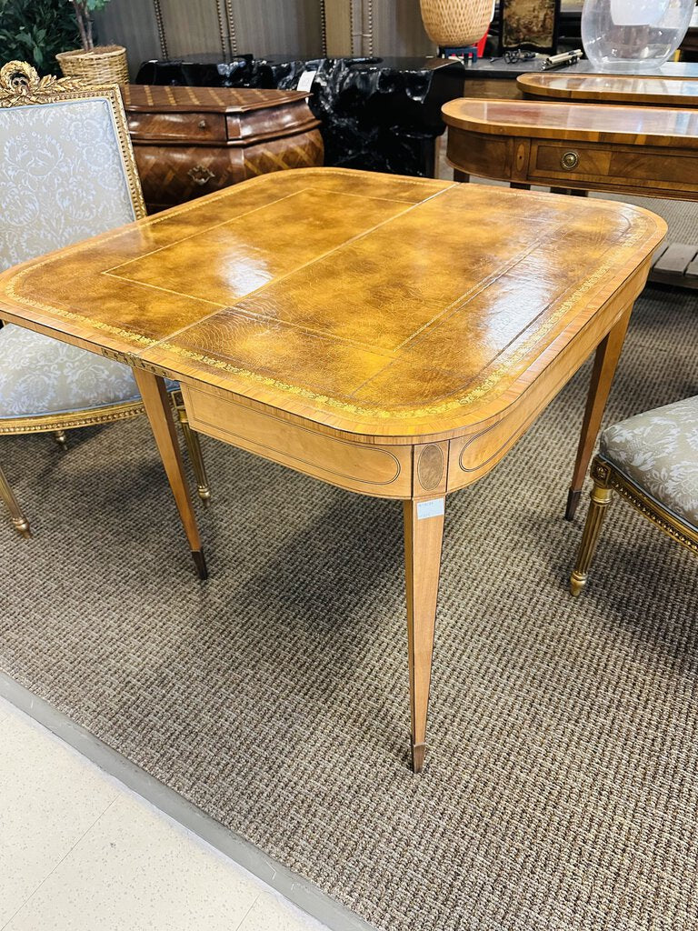 1930's Leather Top Console Game Table 36x36x29