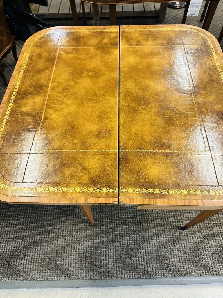 1930's Leather Top Console Game Table 36x36x29