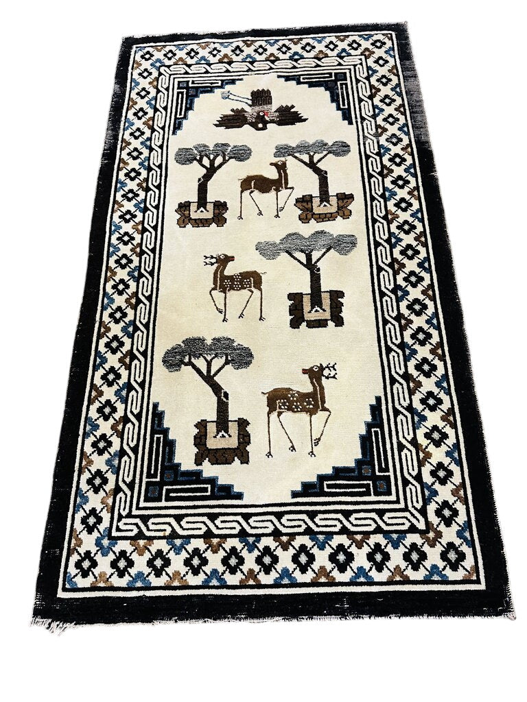 Antique Chinese Mongolian hand knotted Wool Rug 35x65 by Miss Daisy's Consignment & Auction House