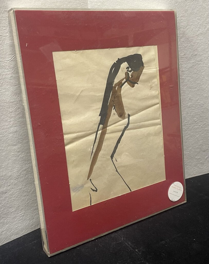 Jean Cocteau 1962 Water Color Red Untitled Signed