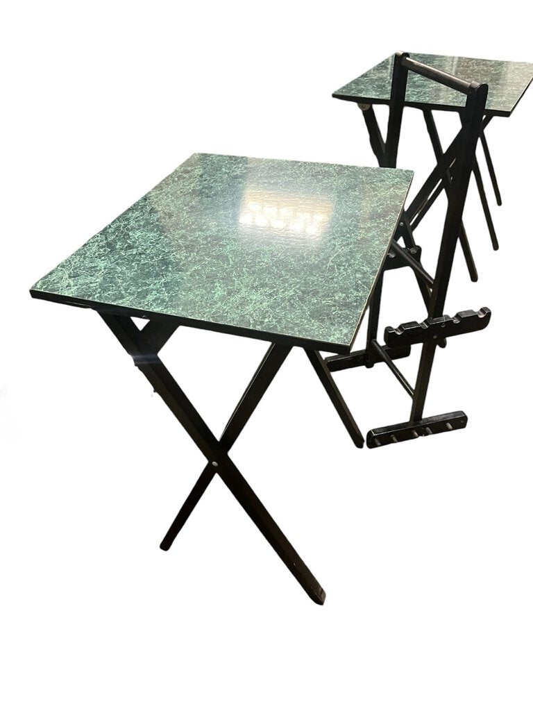 Green Faux Marble Top TV Trays (3) & Stand