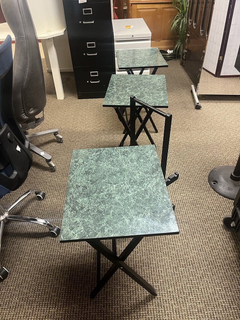 Green Faux Marble Top TV Trays (3) & Stand