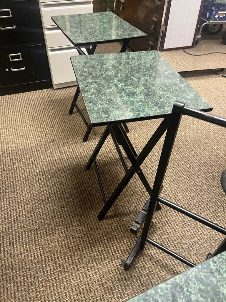 Green Faux Marble Top TV Trays (3) & Stand