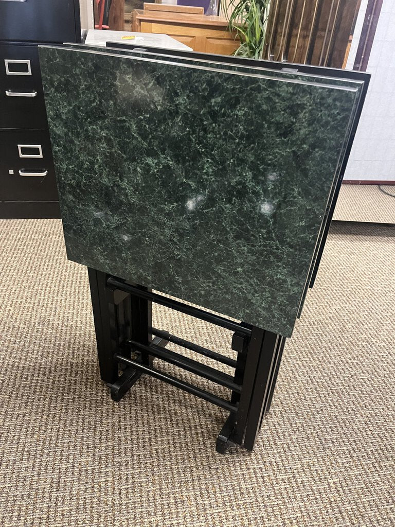 Green Faux Marble Top TV Trays (3) & Stand