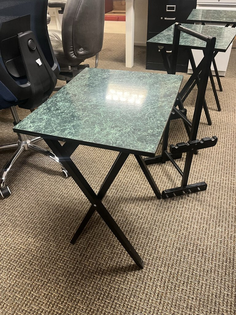 Green Faux Marble Top TV Trays (3) & Stand