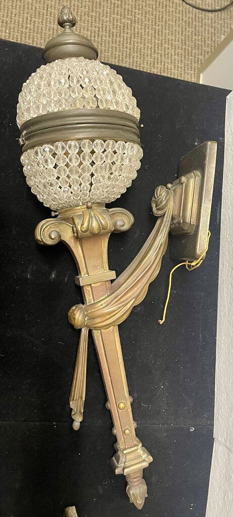 Art Deco Brass and Glass Bead Wall Sconces (PAIR)