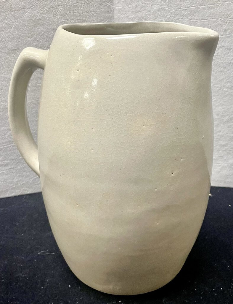 Pale Tan Crackle Glaze Ceramic Pitcher