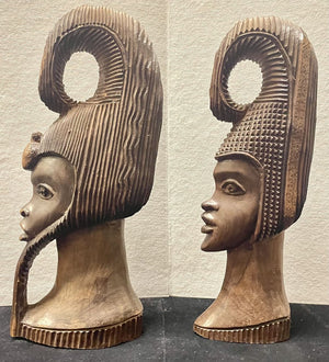 African Ironwood Craved Sculptural Male Female Busts (PAIR)