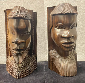 African Ironwood Craved Sculptural Male Female Bookends (PAIR)