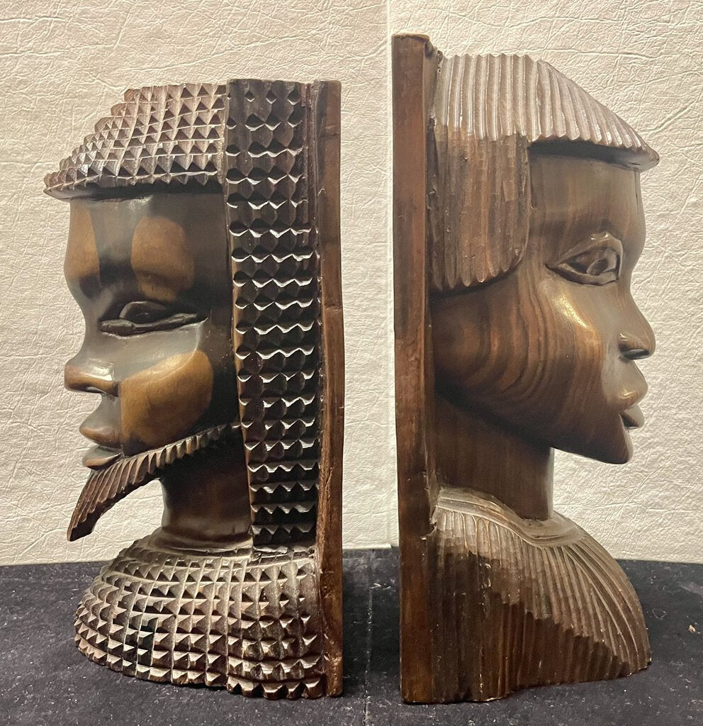 African Ironwood Craved Sculptural Male Female Bookends (PAIR)