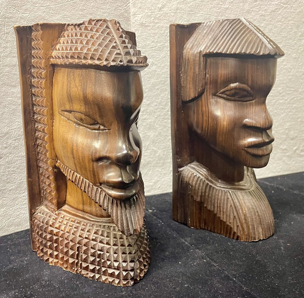 African Ironwood Craved Sculptural Male Female Bookends (PAIR)