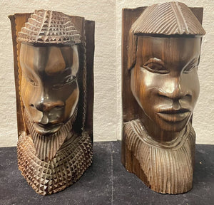 African Ironwood Craved Sculptural Male Female Bookends (PAIR)