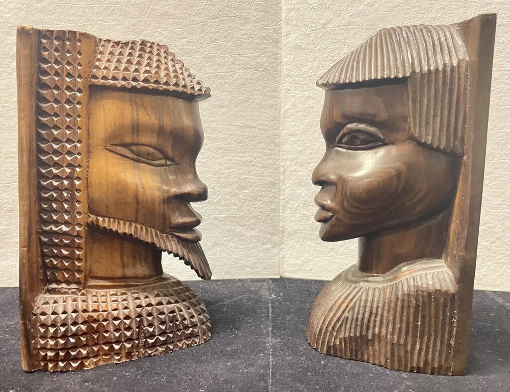 African Ironwood Craved Sculptural Male Female Bookends (PAIR)