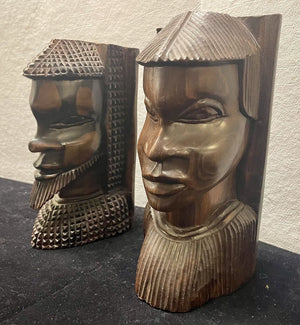 African Ironwood Craved Sculptural Male Female Bookends (PAIR)