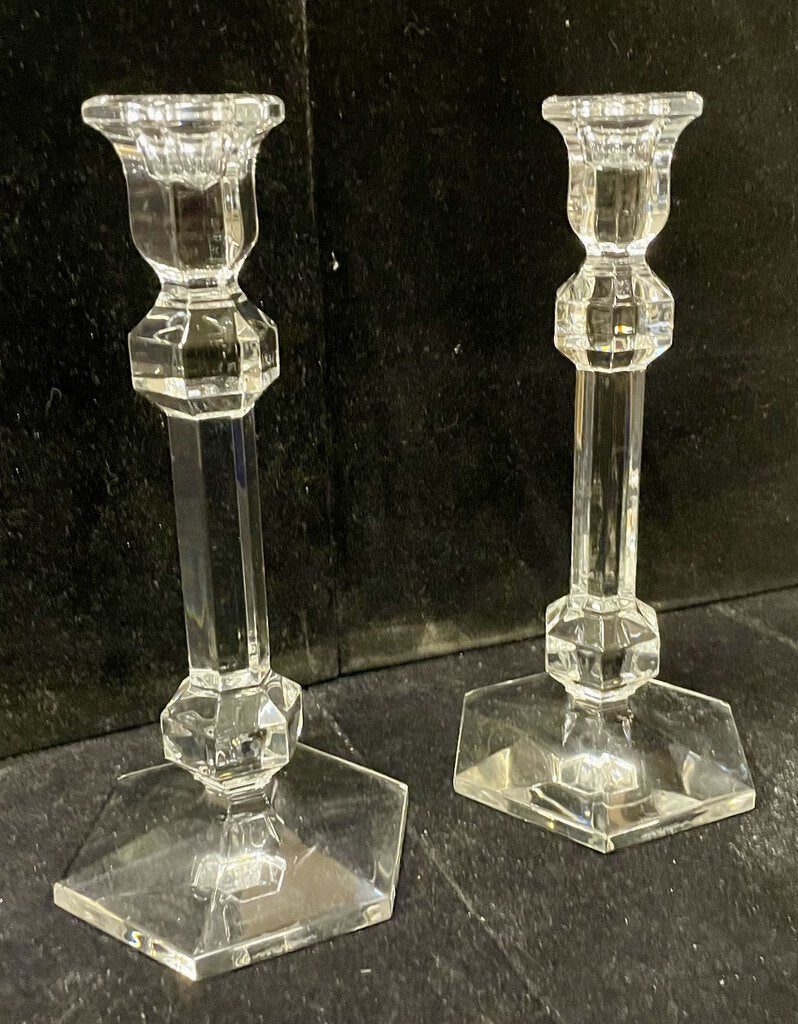 Vintage Val St. Lambert Gardenia Crystal Candle Stick Holders (PAIR)