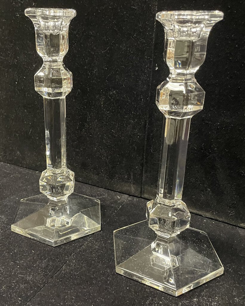 Vintage Val St. Lambert Gardenia Crystal Candle Stick Holders (PAIR)