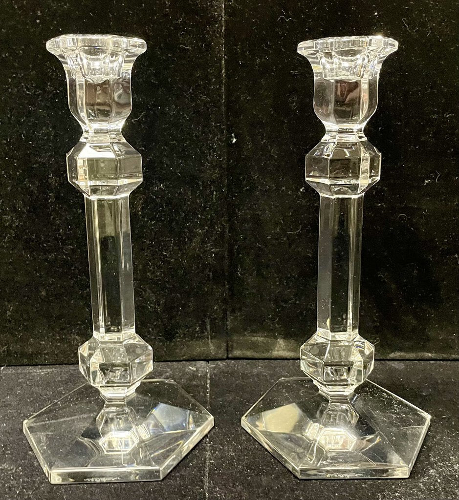 Vintage Val St. Lambert Gardenia Crystal Candle Stick Holders (PAIR)