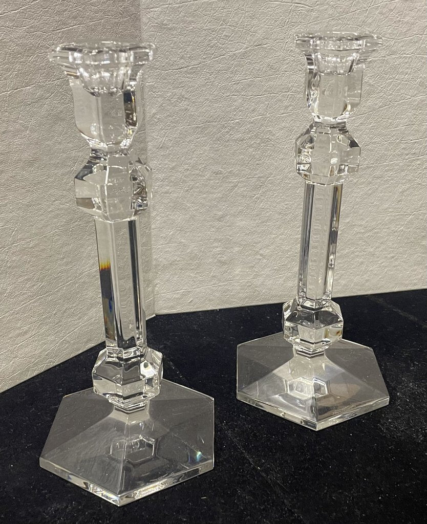 Vintage Val St. Lambert Gardenia Crystal Candle Stick Holders (PAIR)