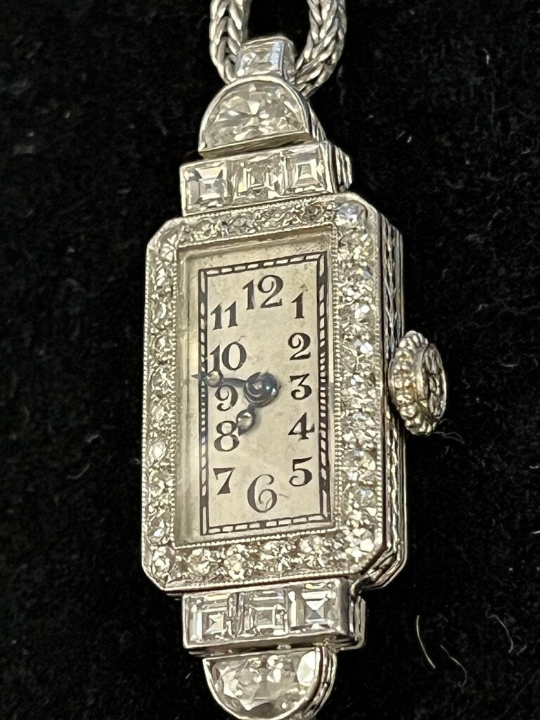 Antique Swiss Platinum Case & Band Diamond Watch 1.88ct