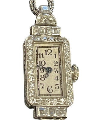 Antique Swiss Platinum Case & Band Diamond Watch 1.88ct