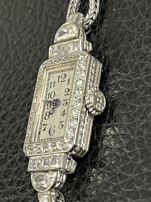 Antique Swiss Platinum Case & Band Diamond Watch 1.88ct