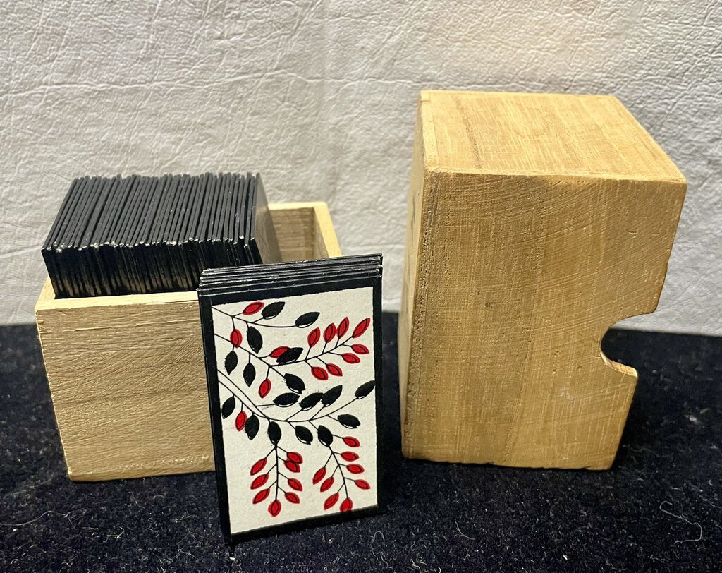 Vintage 1968' Japanese Hanafuda Card Game Wooden Box Complete Set of 48