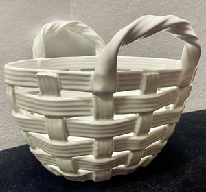 White Glazed Ceramic Woven Style Easter Basket