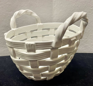 White Glazed Ceramic Woven Style Easter Basket