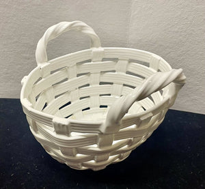 White Glazed Ceramic Woven Style Easter Basket