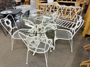 White Wrought Iron Patio Set (42" table + 4 chairs)