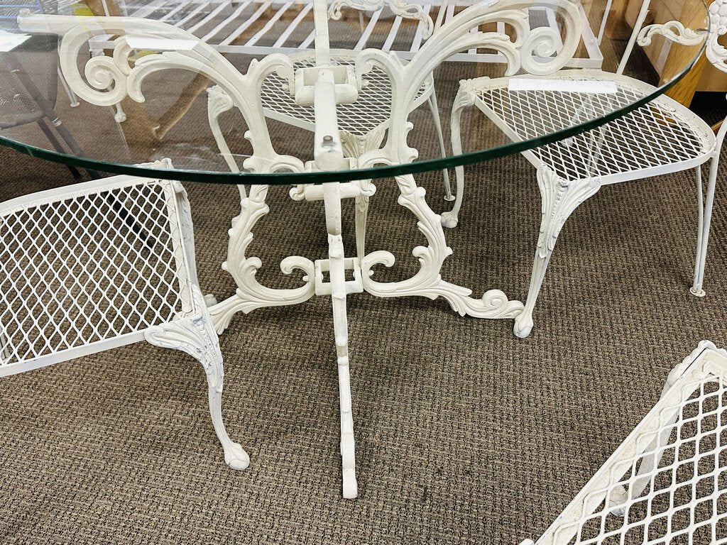 White Wrought Iron Patio Set (42" table + 4 chairs)