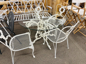 White Wrought Iron Patio Set (42" table + 4 chairs)