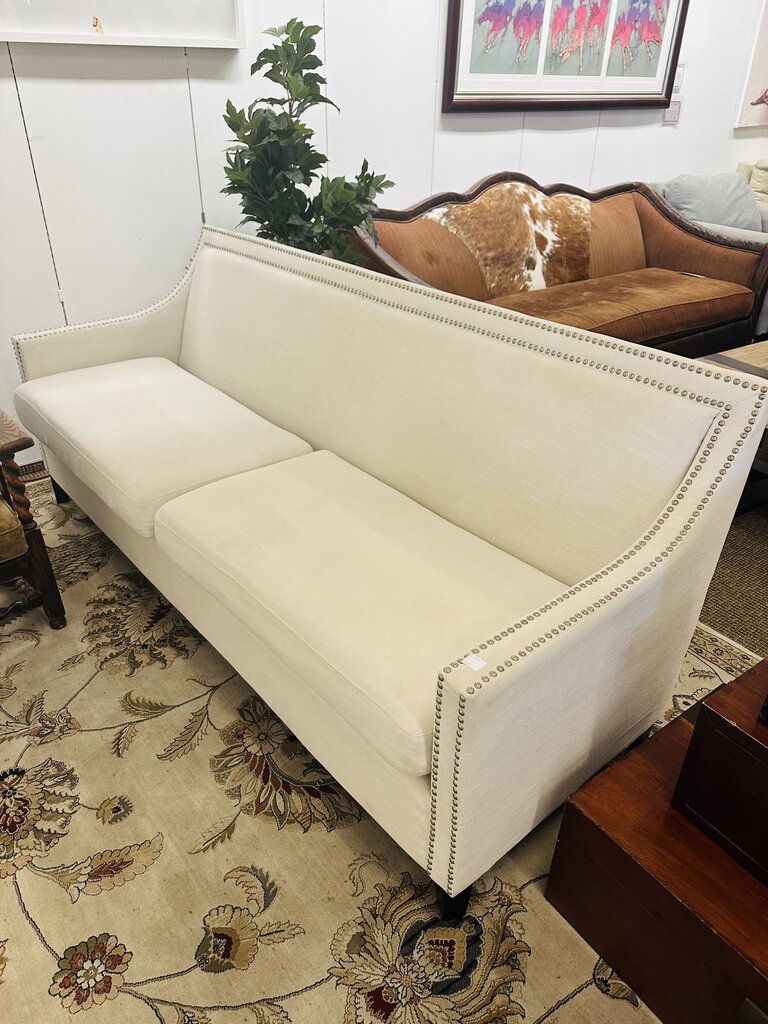 White Nailhead Sofa 85" W.