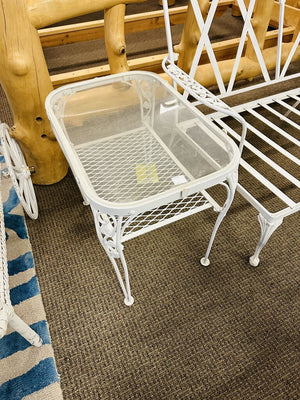 White Wrought Iron Patio Side Table