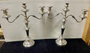 19th C. George III Sheffield Silver Plate 3 Stick Candelabra (PAIR)