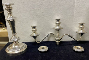 19th C. George III Sheffield Silver Plate 3 Stick Candelabra (PAIR)