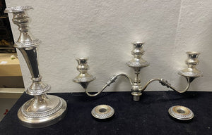 19th C. George III Sheffield Silver Plate 3 Stick Candelabra (PAIR)