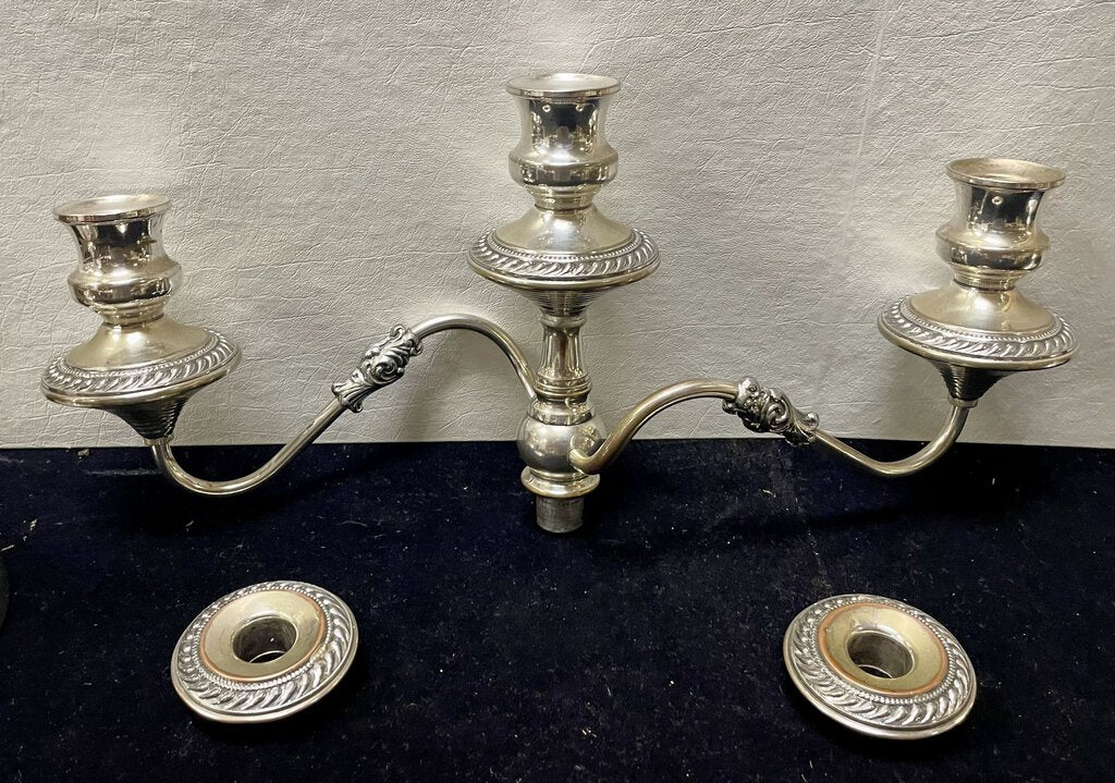 19th C. George III Sheffield Silver Plate 3 Stick Candelabra (PAIR)