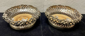 Vintage Sterling Silver Reticulated Wine Bottle Coasters with Grape Leaf Motif (PAIR)