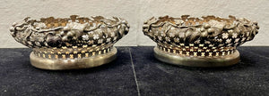 Vintage Sterling Silver Reticulated Wine Bottle Coasters with Grape Leaf Motif (PAIR)