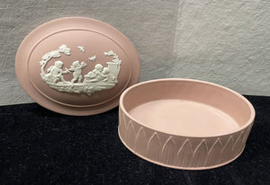 Wedgwood Pink Jasper Cupids Children at Play Oval Trinket Box